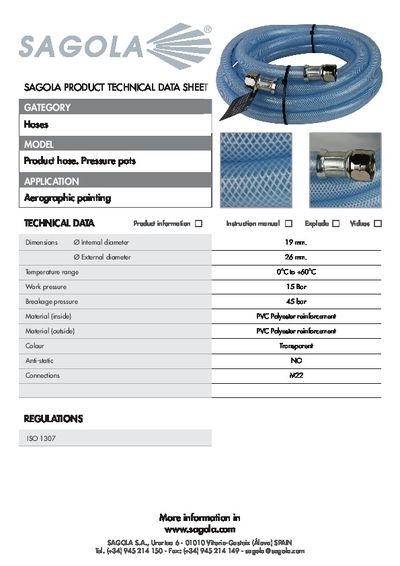 Technical Data Sheet Product Hose. Pressure Pots