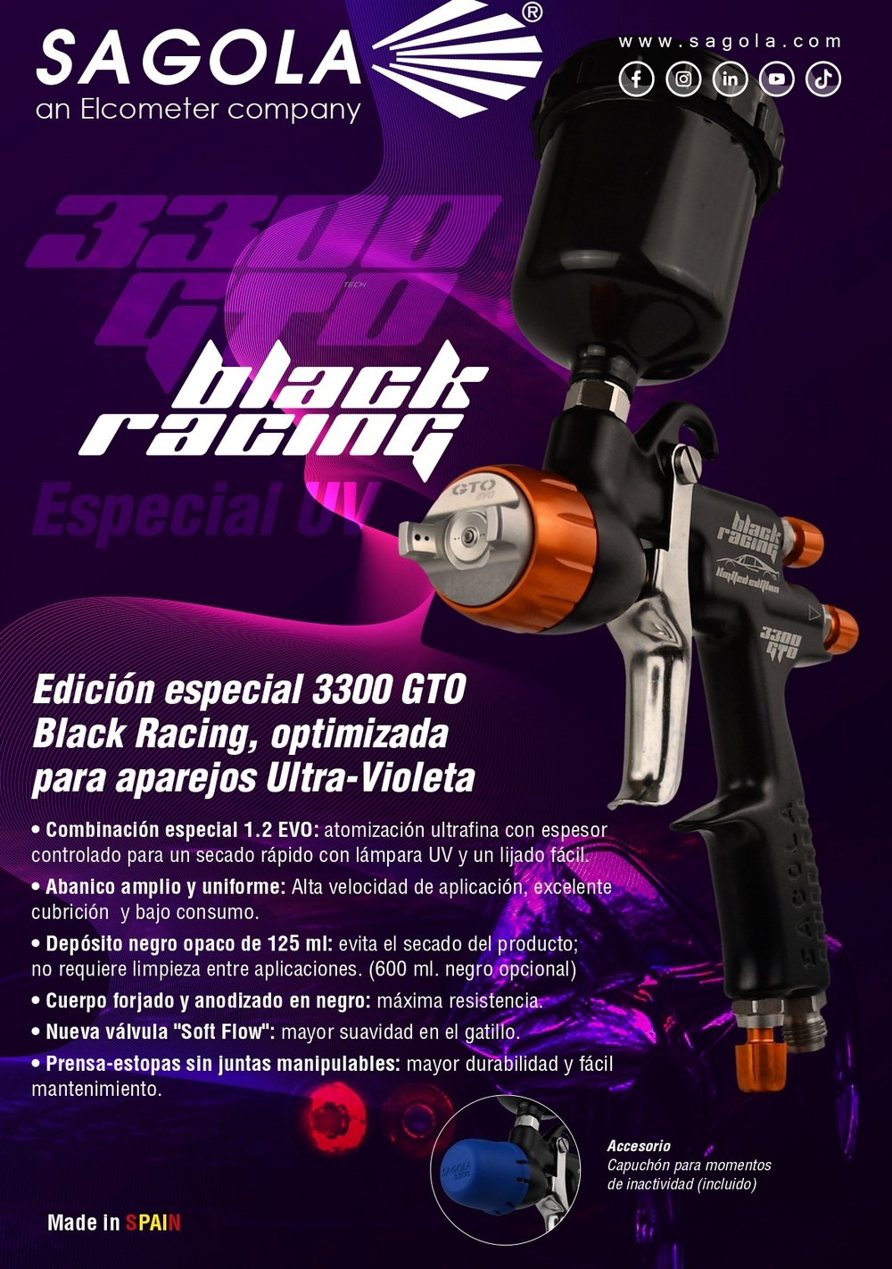 The new Sagola 3300 GTO Black Racing UV applies just the right amount—no more, no less.